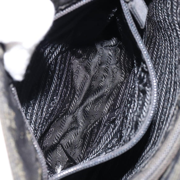 PRADA Tote Bag Nylon Black Silver Auth SW1839