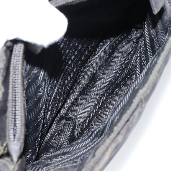 PRADA Tote Bag Nylon Black Silver Auth SW1839