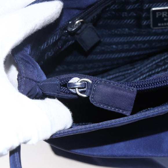 PRADA Tote Bag Nylon Navy Silver Auth SW1840
