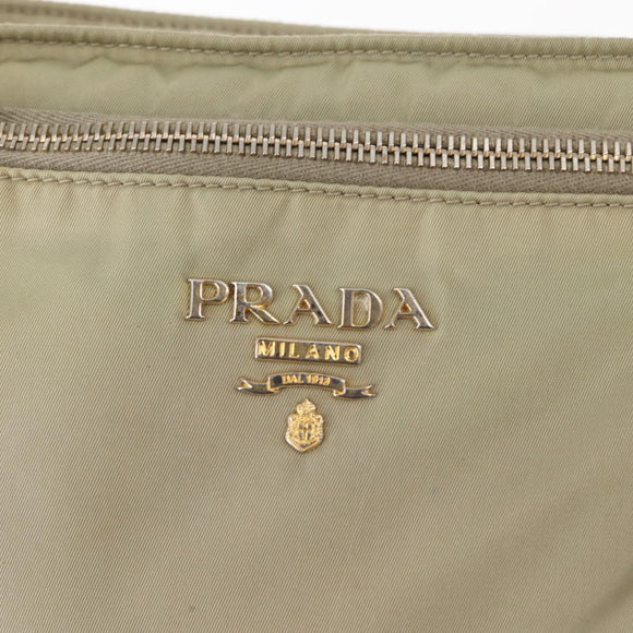 PRADA Shoulder Bag Nylon Leather Beige Gold Auth SW1841