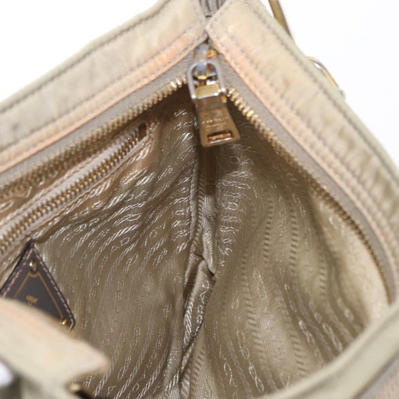 PRADA Shoulder Bag Nylon Leather Beige Gold Auth SW1841