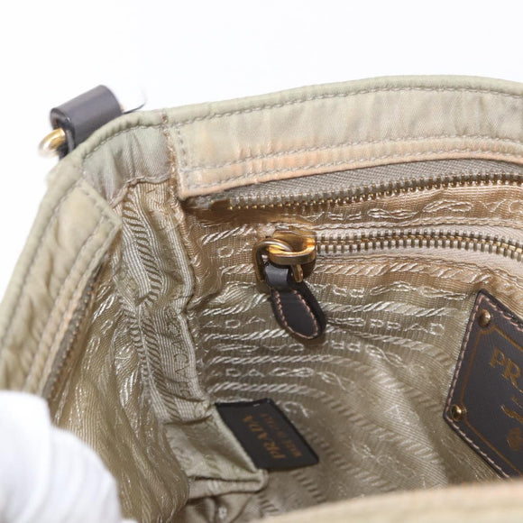 PRADA Shoulder Bag Nylon Leather Beige Gold Auth SW1841