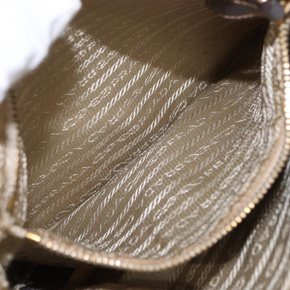 PRADA Shoulder Bag Nylon Leather Beige Gold Auth SW1841