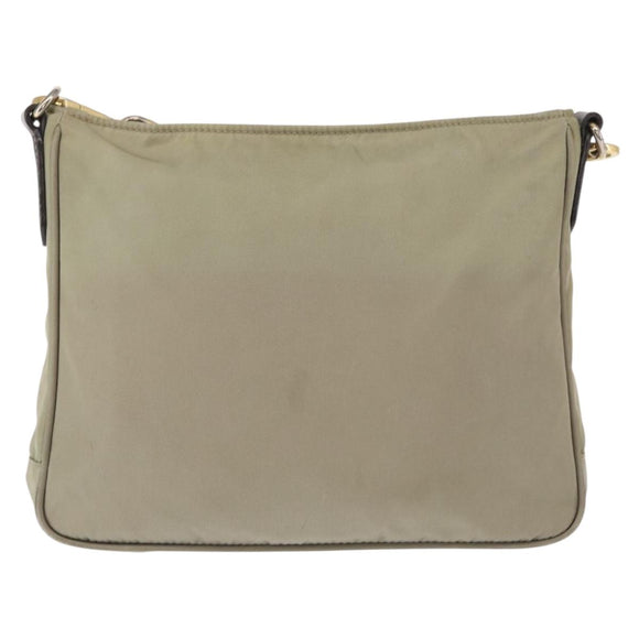PRADA Shoulder Bag Nylon Leather Beige Gold Auth SW1841
