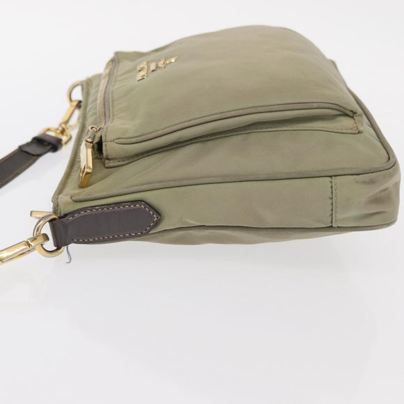 PRADA Shoulder Bag Nylon Leather Beige Gold Auth SW1841