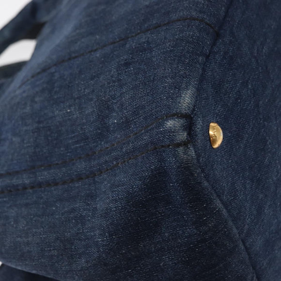 PRADA Canapa MM Hand Bag Denim 2way Blue Gold Auth SW1842