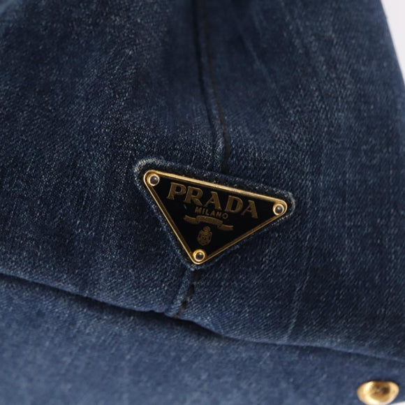 PRADA Canapa MM Hand Bag Denim 2way Blue Gold Auth SW1842