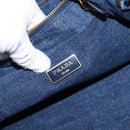 PRADA Canapa MM Hand Bag Denim 2way Blue Gold Auth SW1842-19