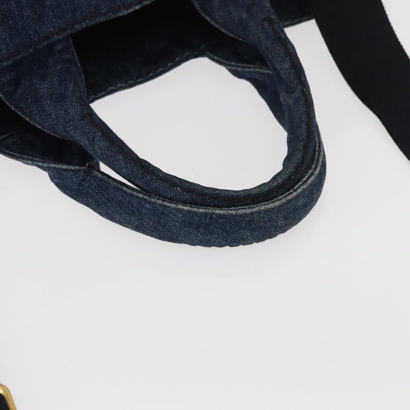 PRADA Canapa MM Hand Bag Denim 2way Blue Gold Auth SW1842