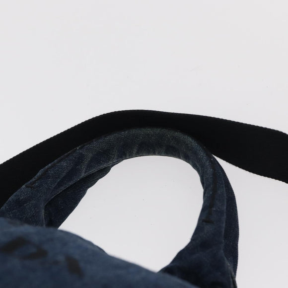 PRADA Canapa MM Hand Bag Denim 2way Blue Gold Auth SW1842