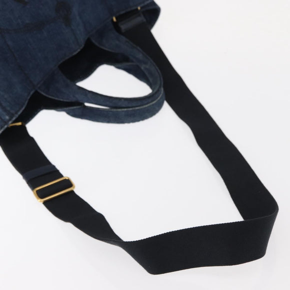PRADA Canapa MM Hand Bag Denim 2way Blue Gold Auth SW1842