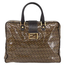 FENDI Zucchino Canvas Hand Bag Beige Gold Auth SW1844-2