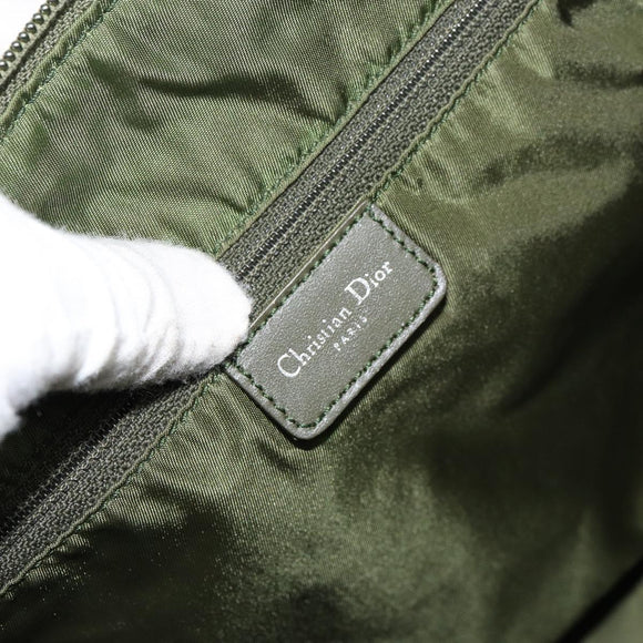Christian Dior Trotter Canvas Shoulder Bag Green Silver Auth SW1847