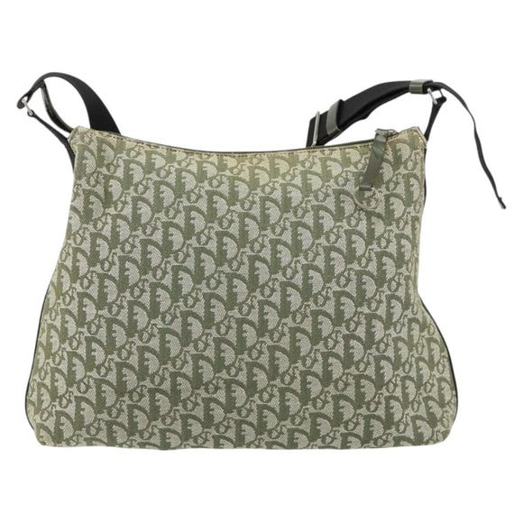 Christian Dior Trotter Canvas Shoulder Bag Green Silver Auth SW1847