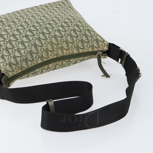 Christian Dior Trotter Canvas Shoulder Bag Green Silver Auth SW1847