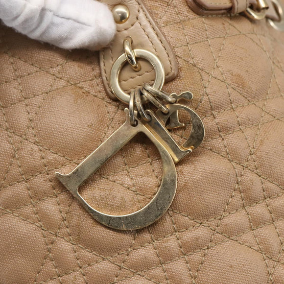 Christian Dior Canage Hand Bag Leather Beige Gold Auth SW1848