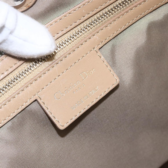 Christian Dior Canage Hand Bag Leather Beige Gold Auth SW1848