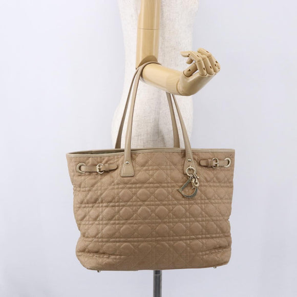 Christian Dior Canage Hand Bag Leather Beige Gold Auth SW1848