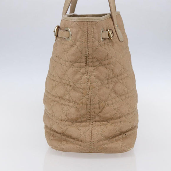 Christian Dior Canage Hand Bag Leather Beige Gold Auth SW1848
