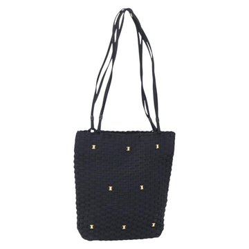 Salvatore Ferragamo Vala Shoulder Bag Nylon Black Gold Auth SW1849