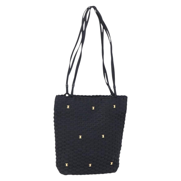 Salvatore Ferragamo Vala Shoulder Bag Nylon Black Gold Auth SW1849