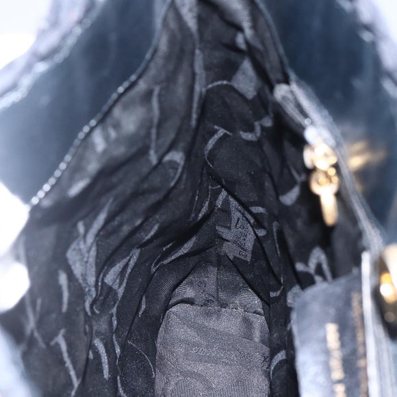 Salvatore Ferragamo Vala Shoulder Bag Nylon Black Gold Auth SW1849