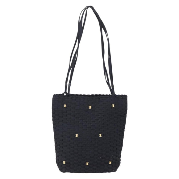 Salvatore Ferragamo Vala Shoulder Bag Nylon Black Gold Auth SW1849