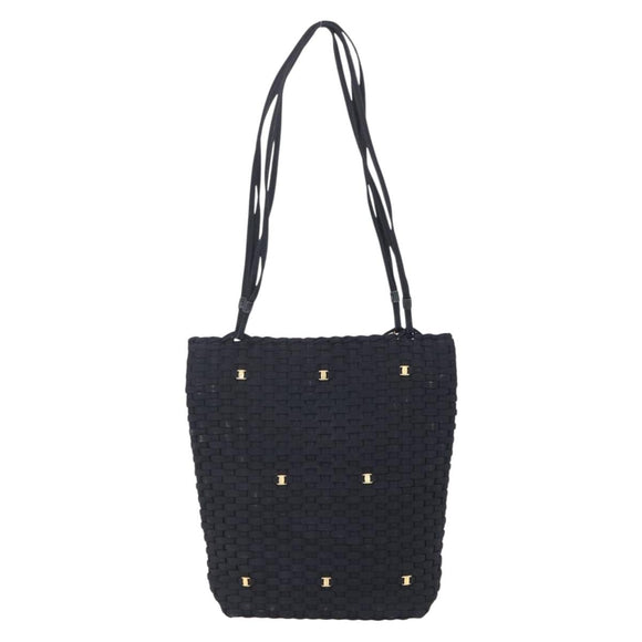 Salvatore Ferragamo Vala Shoulder Bag Nylon Black Gold Auth SW1849