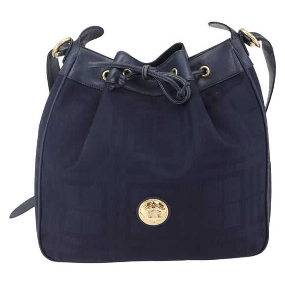 Burberrys Shoulder Bag Nylon Leather Navy Gold Auth SW1852