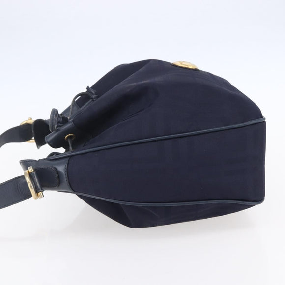 Burberrys Shoulder Bag Nylon Leather Navy Gold Auth SW1852