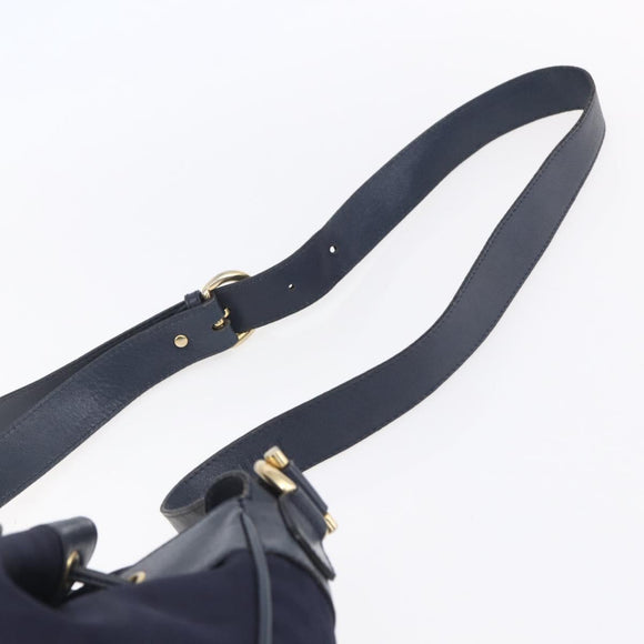 Burberrys Shoulder Bag Nylon Leather Navy Gold Auth SW1852