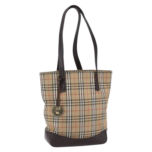 BURBERRY Nova Check Shoulder Bag Canvas Beige Gold Auth SW1853