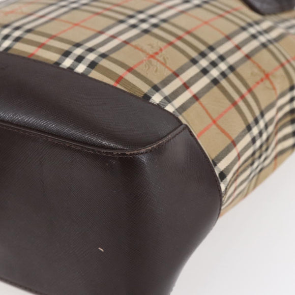 BURBERRY Nova Check Shoulder Bag Canvas Beige Gold Auth SW1853