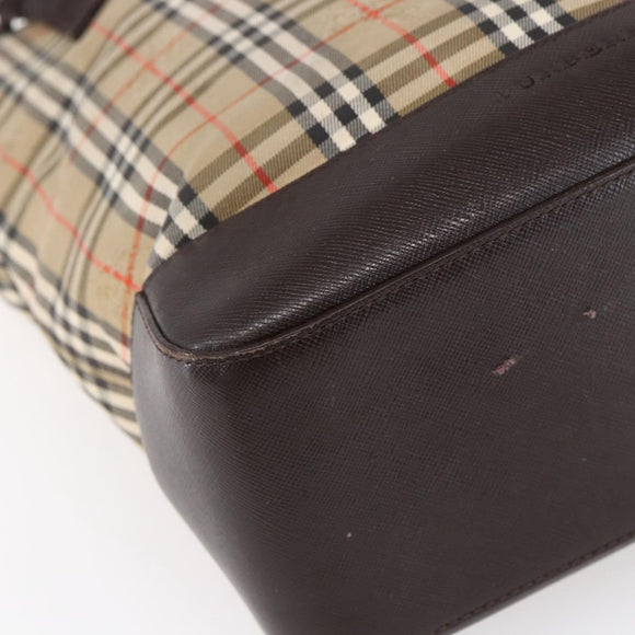 BURBERRY Nova Check Shoulder Bag Canvas Beige Gold Auth SW1853