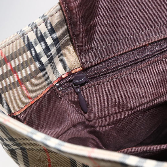 BURBERRY Nova Check Shoulder Bag Canvas Beige Gold Auth SW1853