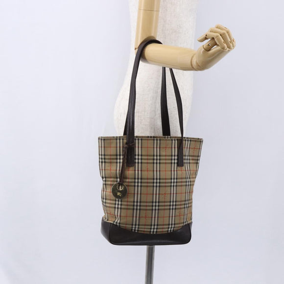 BURBERRY Nova Check Shoulder Bag Canvas Beige Gold Auth SW1853