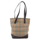 BURBERRY Nova Check Shoulder Bag Canvas Beige Gold Auth SW1853-2