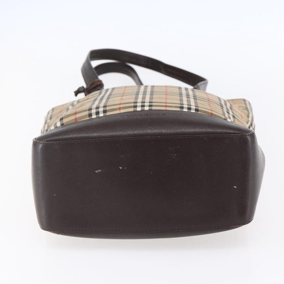 BURBERRY Nova Check Shoulder Bag Canvas Beige Gold Auth SW1853