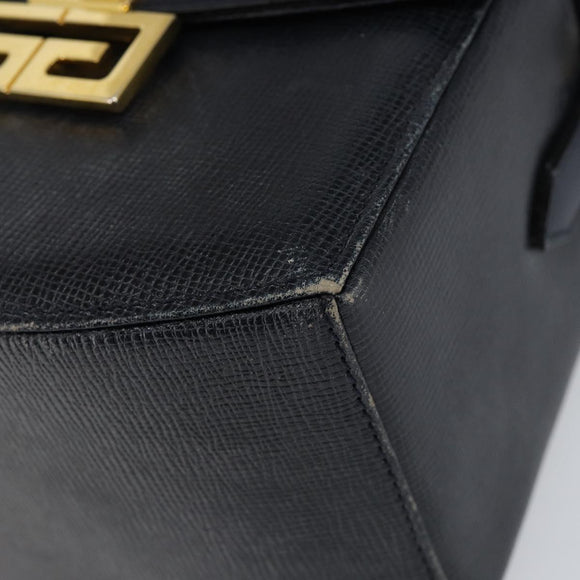 GIVENCHY Hand Bag Leather Navy Gold Auth SW1855