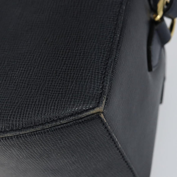 GIVENCHY Hand Bag Leather Navy Gold Auth SW1855