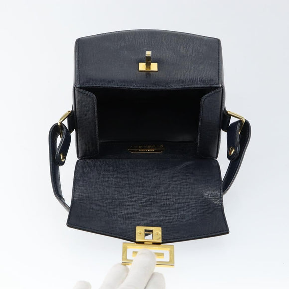 GIVENCHY Hand Bag Leather Navy Gold Auth SW1855