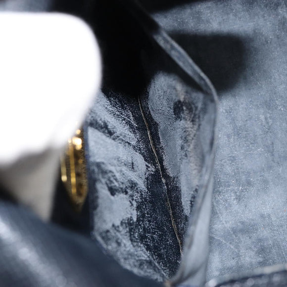 GIVENCHY Hand Bag Leather Navy Gold Auth SW1855