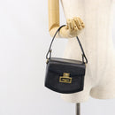 GIVENCHY Hand Bag Leather Navy Gold Auth SW1855-22