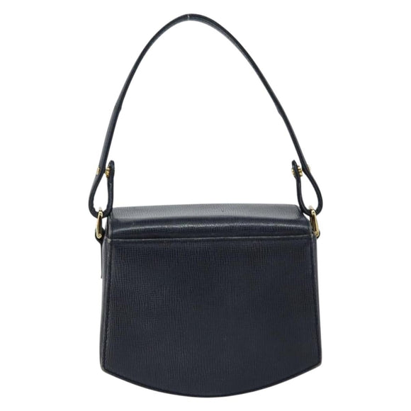 GIVENCHY Hand Bag Leather Navy Gold Auth SW1855