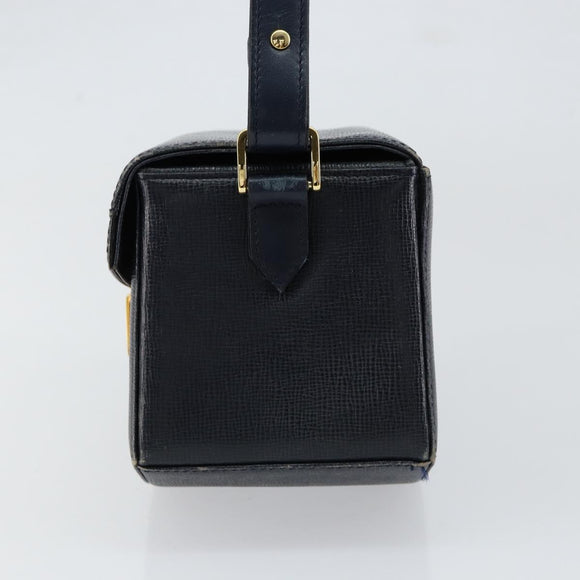 GIVENCHY Hand Bag Leather Navy Gold Auth SW1855