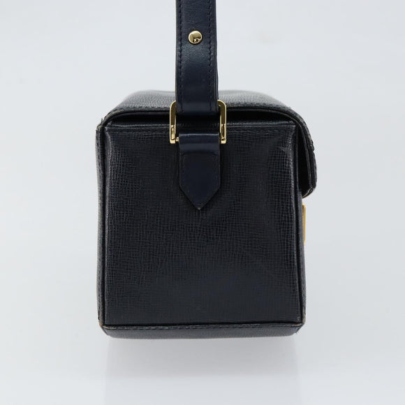 GIVENCHY Hand Bag Leather Navy Gold Auth SW1855