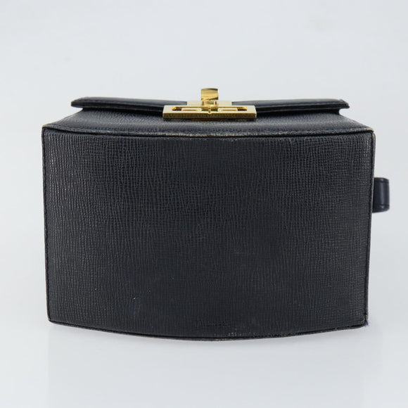 GIVENCHY Hand Bag Leather Navy Gold Auth SW1855