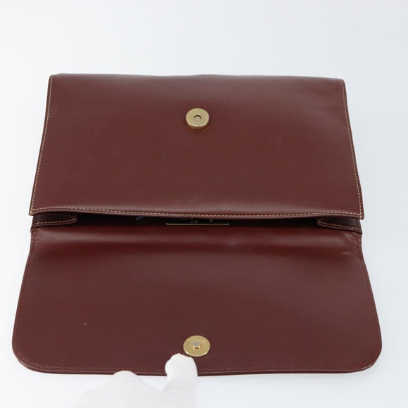 CARTIER Must Line Clutch Bag Leather Bordeaux Gold Auth SW1856