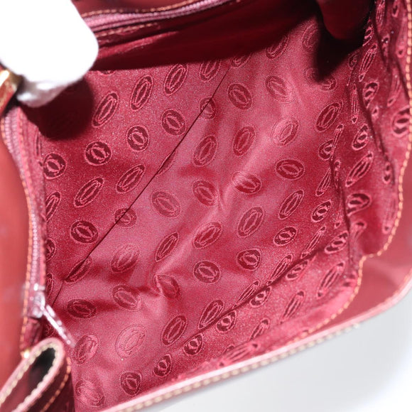 CARTIER Must Line Clutch Bag Leather Bordeaux Gold Auth SW1856