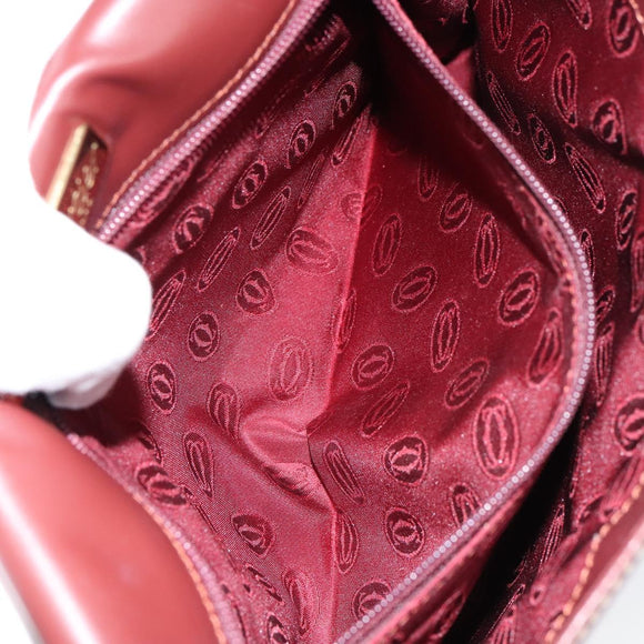 CARTIER Must Line Clutch Bag Leather Bordeaux Gold Auth SW1856